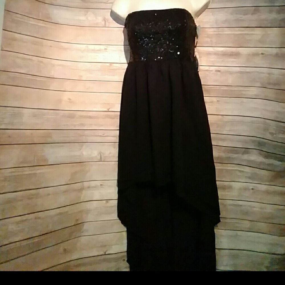 Black sequence high low dress